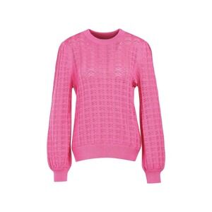 Barbour Women's Evergreen Knit Sweater Pink Cotton Textured Puff Sleeve- Size 12